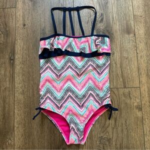 Limited Too Girl’s One Piece Swimsuit, Striped, Ruffles, Strappy, S (7/8)